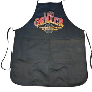 NEW Men’s Barbecue BBQ Black Apron The Griller Funny Dad Apron One Size